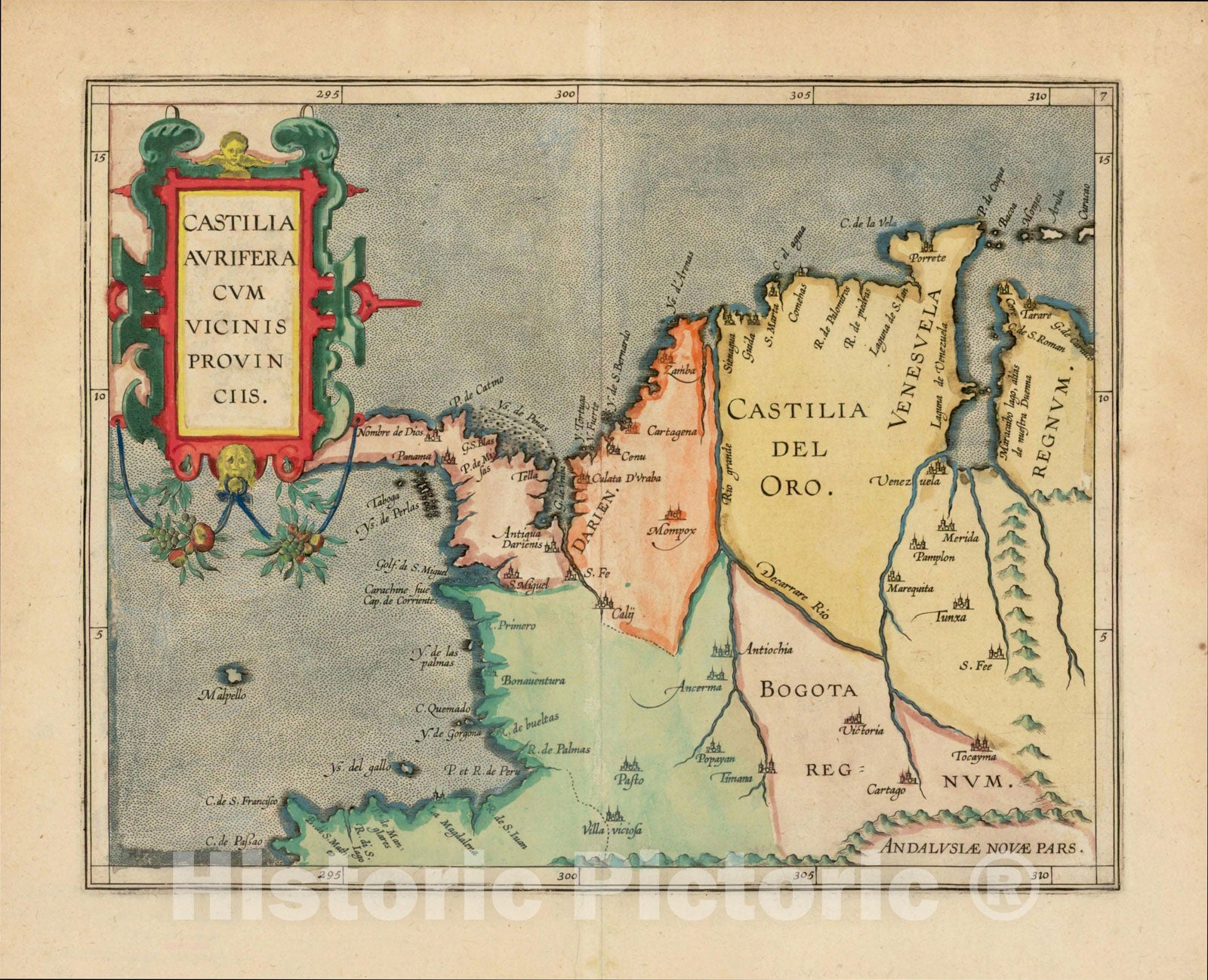 Historic Map : Castilia Aurifera Cum Vicinis Provinciis, c1597, Cornelis van Wytfliet, Vintage Wall Art