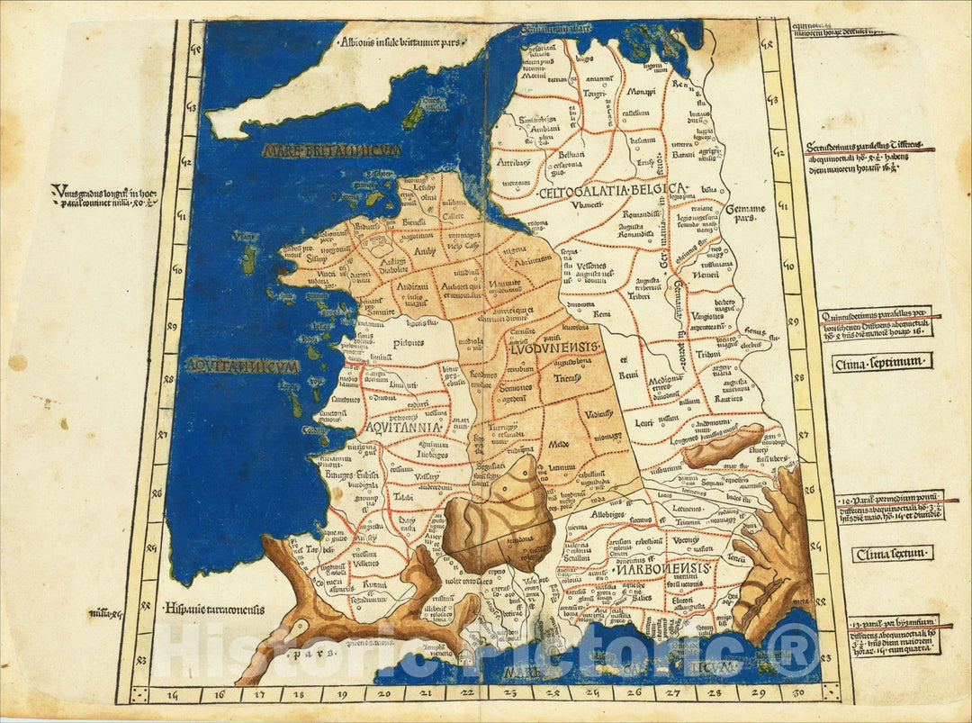 Historic Map : [France] Tertia Europa Tabula, 1482, Claudius Ptolemy, Vintage Wall Art