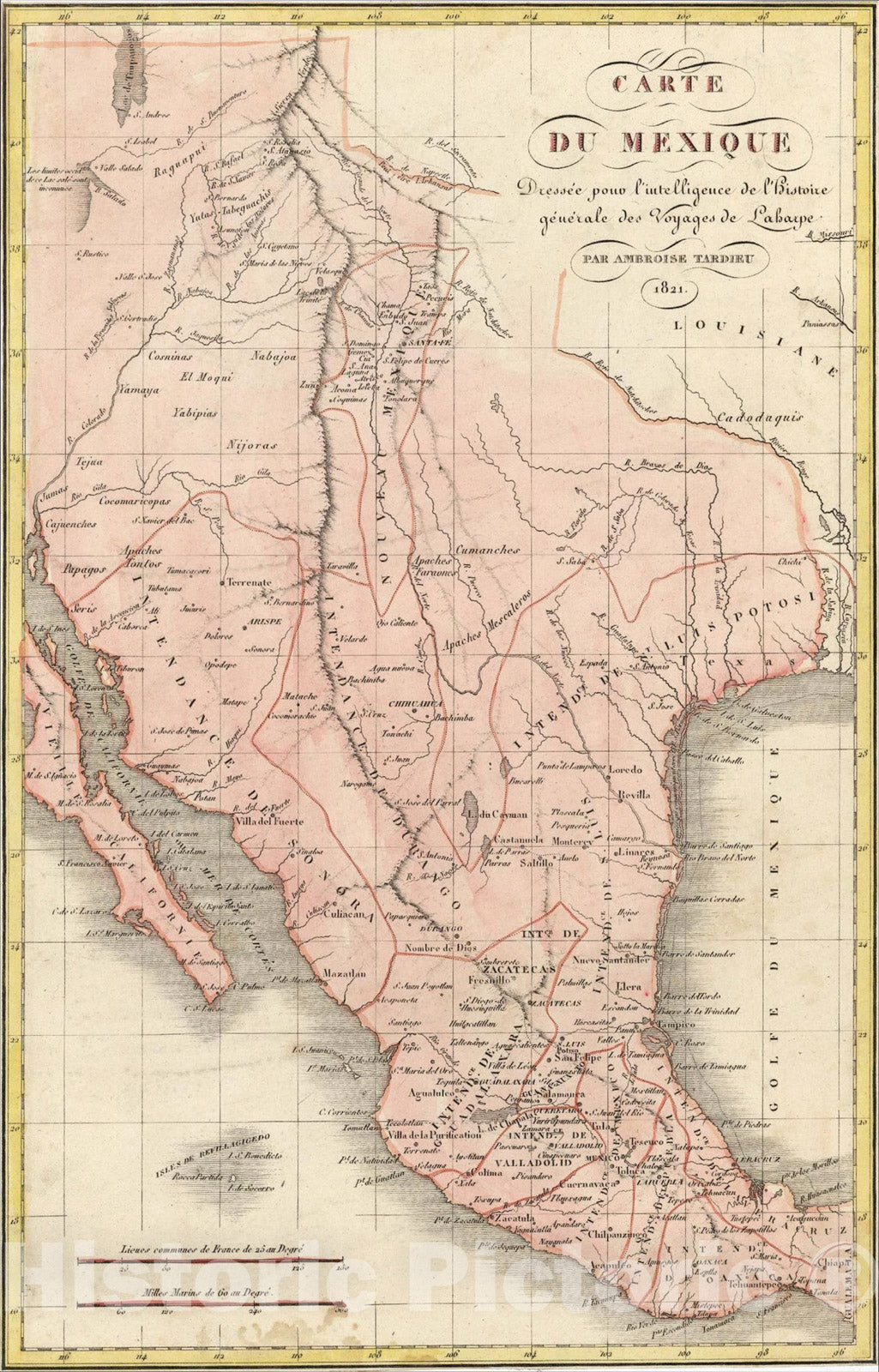 Historic Map : Carte du Mexique . . .1821, 1821, Ambroise Tardieu, Vintage Wall Art