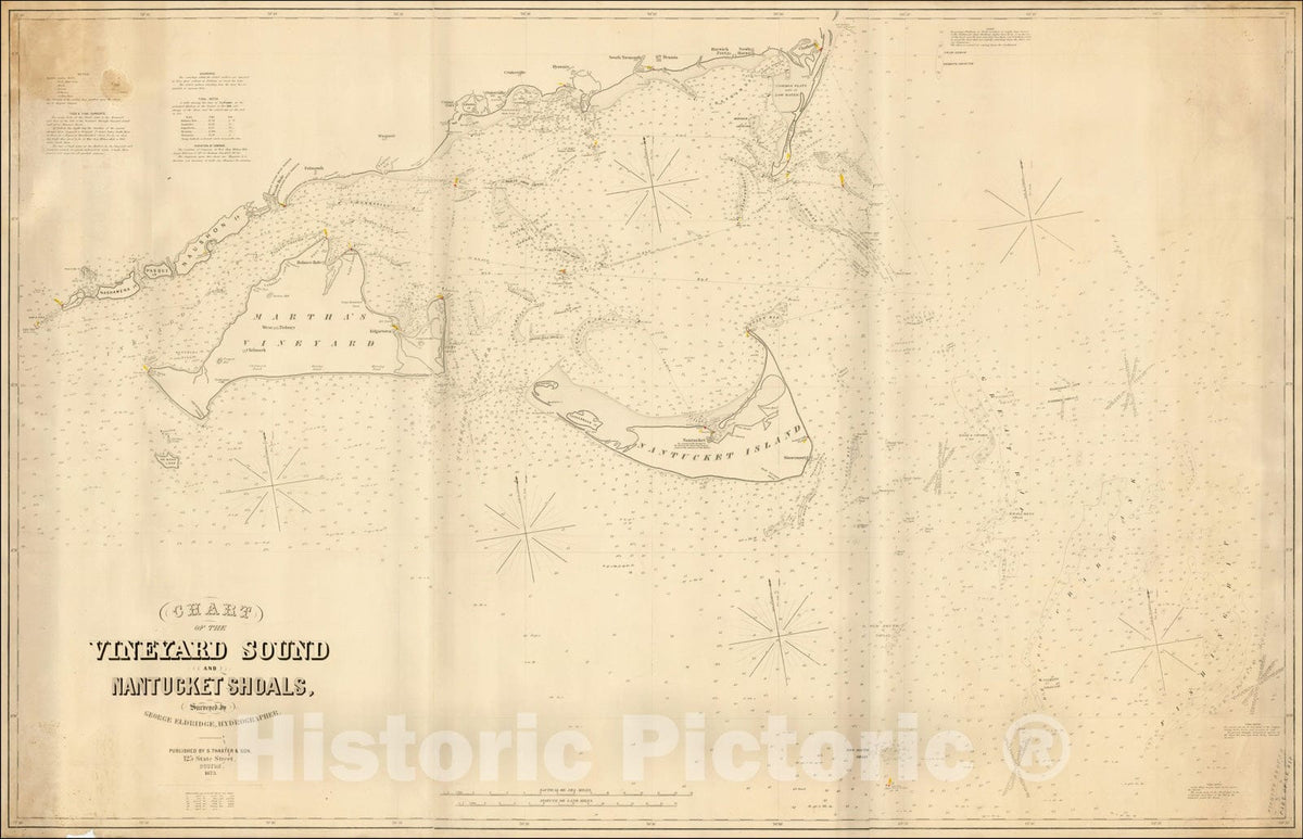 Historic Map : Chart of the Vineyard Sound and Nantucket Shoals, Surveyed by George Eldridge Hydrographer., 1873, George Eldridge, Vintage Wall Art