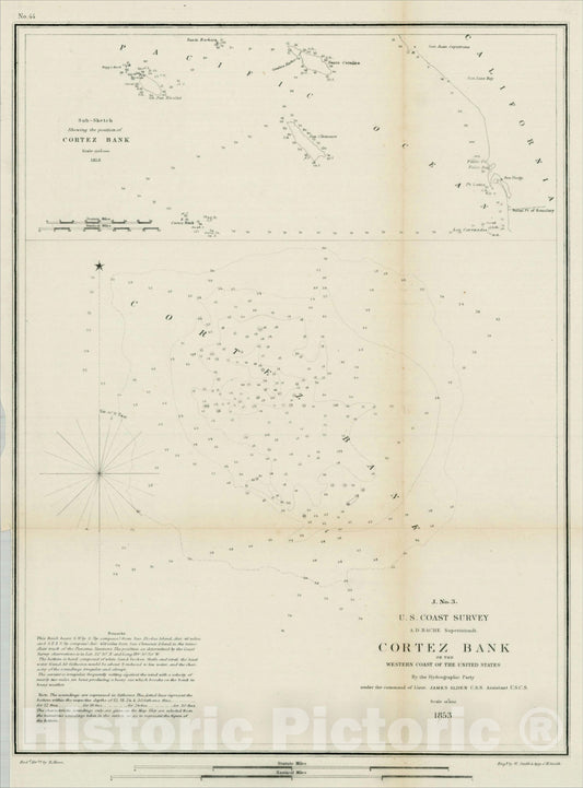 Historic Map : Cortez Bank on the Western Coast of the United States, 1853, 1853, U.S. Coast Survey, Vintage Wall Art