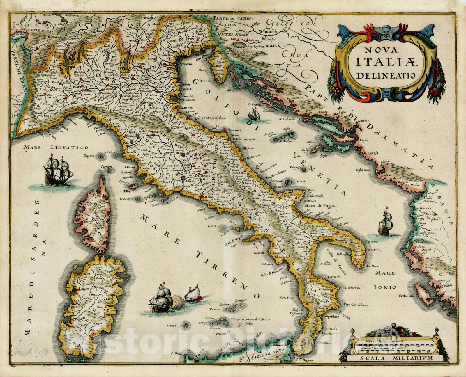 Historic Map : Nova Italiae Delineatio, 1638, Matthaus Merian, Vintage Wall Art