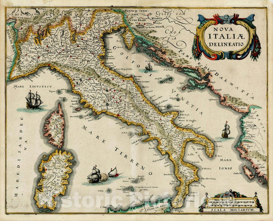 Historic Map : Nova Italiae Delineatio, 1638, Matthaus Merian, Vintage Wall Art