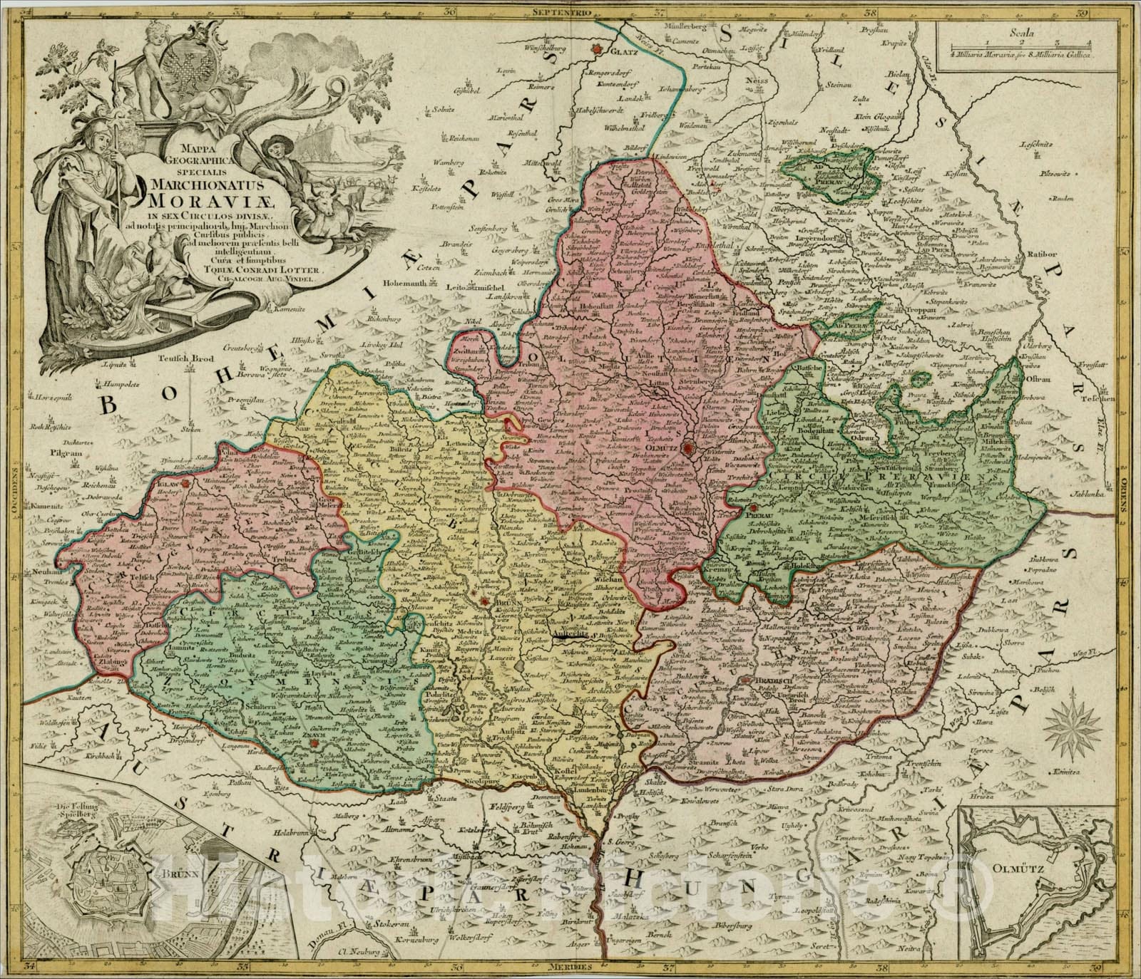 Historic Map : Mappa Geographica Specialis Marchionatus Moraviae In Sex Circulos Divisae, c1750, Tobias Conrad Lotter, Vintage Wall Art