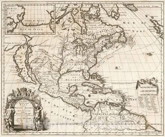 Historic Map : Amerique Septentrionalis Carte d'un tres grand Pays entre le Nouveau Mexique et la Mer Glaciale, 1698, Louis de Hennepin, Vintage Wall Art