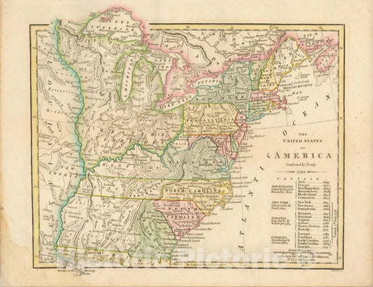 Historic Map : The United States of America Confirmed By Treaty 1783 [shows Franklinia], 1806, Robert Wilkinson, v4, Vintage Wall Art