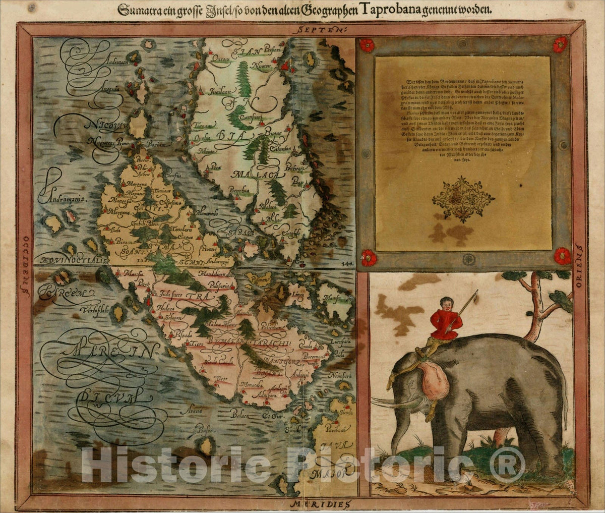 Historic Map : Sumatra Ein Grosse Insel, So Von Den alten Geographen Taprobana, c1588, , Vintage Wall Art