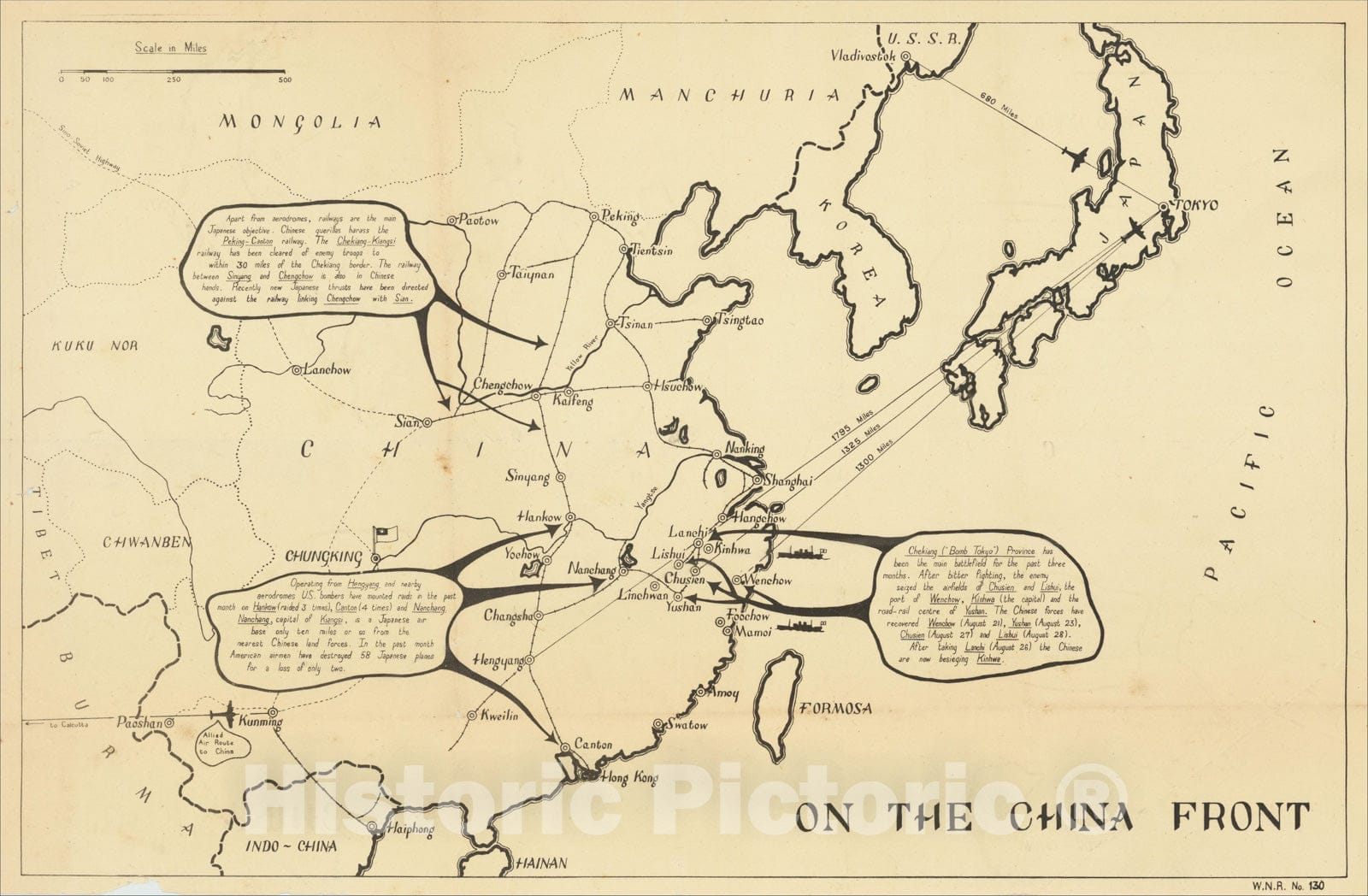Historic Map : On The China Front, 1945, C. P. D., Vintage Wall Art