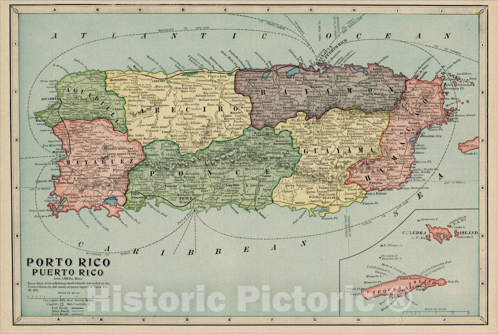 Historic Map : Map of Porto Rico, 1899, Rand McNally & Company, Vintage Wall Art