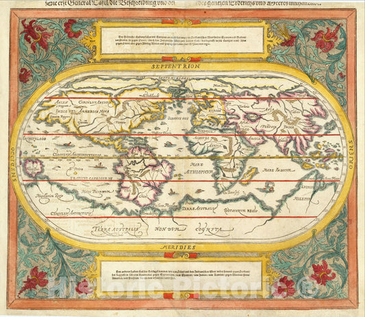 Historic Map : Die erst General Tafel, Die Beschreibung und den Circkel des gantzen Erdtrichs und Deeres innhaltende, 1590, Sebastian Munster, Vintage Wall Art