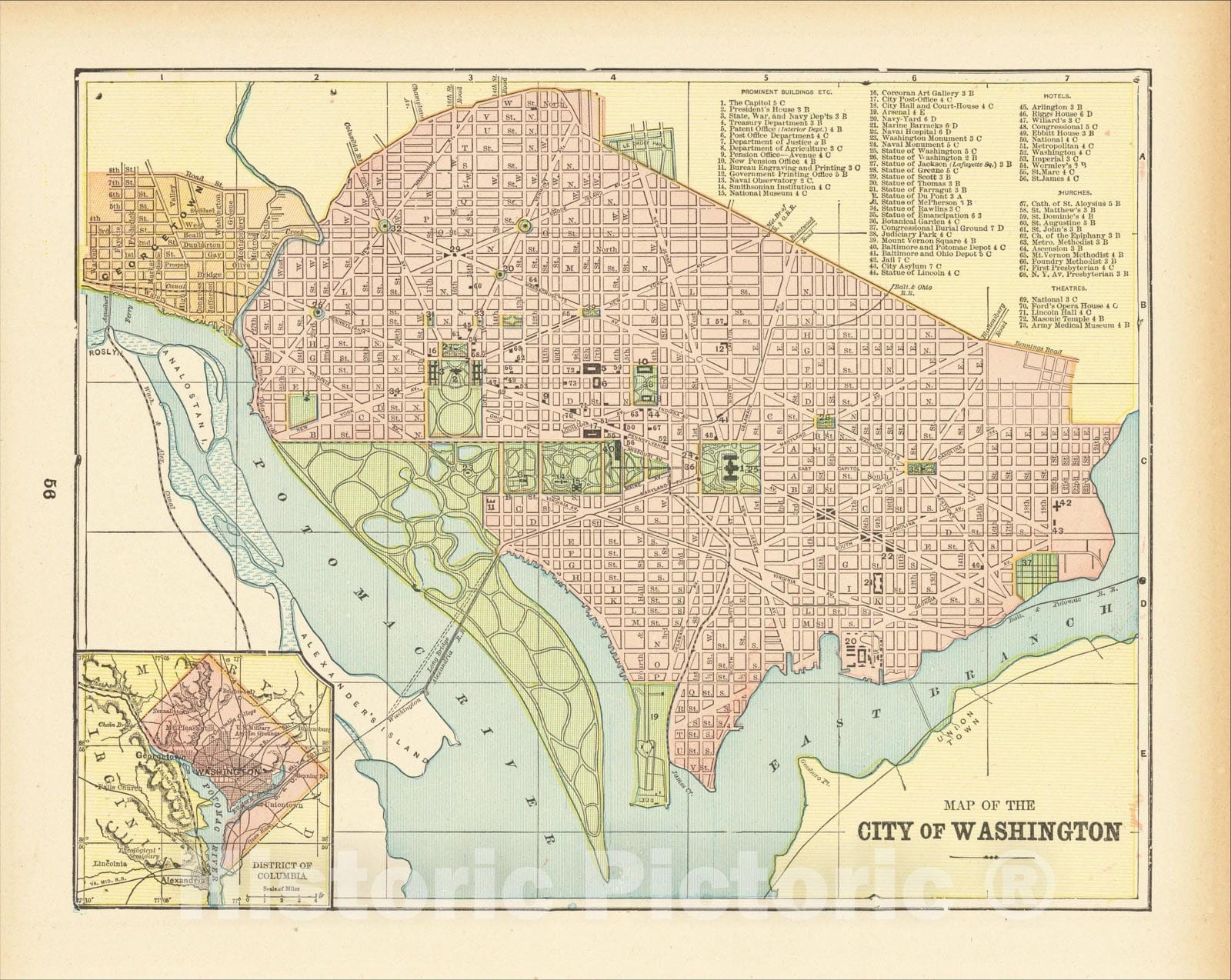 Historic Map : Map of the City of Washington, 1892, George F. Cram, Vintage Wall Art