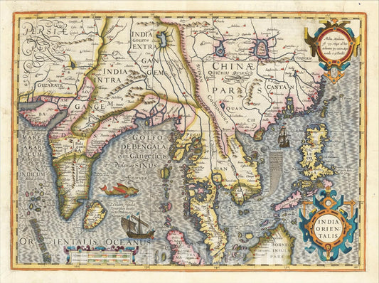 Historic Map : India Orientalis, c1610, Jodocus Hondius, v2, Vintage Wall Art