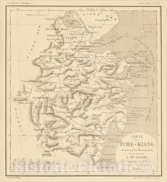 Historic Map : Shanghai, Hangzhou, Ningbo, Suzhou, 1874, Les Missions catholiques, Vintage Wall Art