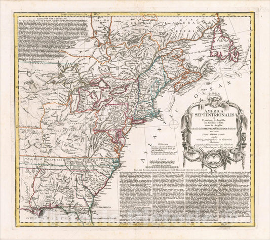Historic Map : America Septentrionalis a Domino d'Anville in Galliis edita nunc in Anglia Coloniis in Interiorem Virginiam . . . 1756, 1756, Homann Heirs, Vintage Wall Art