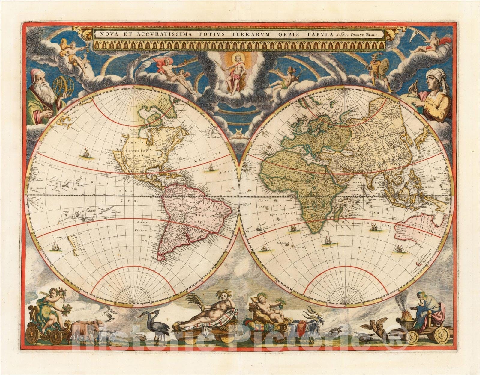 Historic Map : Nova et Accuratissima Totius Terrarum Orbis Tabula Auctore Joanne Blaeu, 1662, Johannes Blaeu, v2, Vintage Wall Art