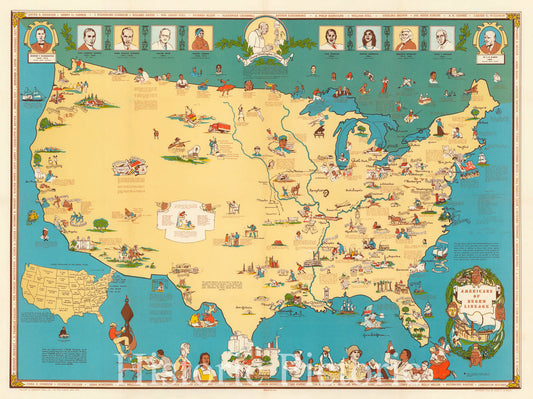 Historic Map : Americans of Negro Lineage, 1946, Louise E. Jefferson, Vintage Wall Art