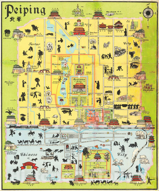 Historic Map : (Beijing) Peiping, 1929, John Kirk Sewall, Vintage Wall Art