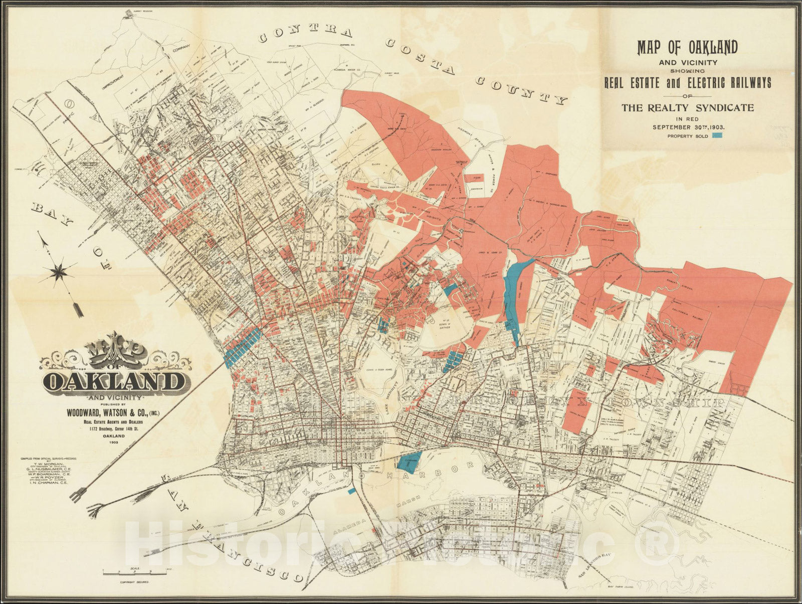 Historic Map : Map of Oakland and Vicinity Published By Woodward, Watson & Co 1903, 1903, Woodward, Watson & Co., Vintage Wall Art