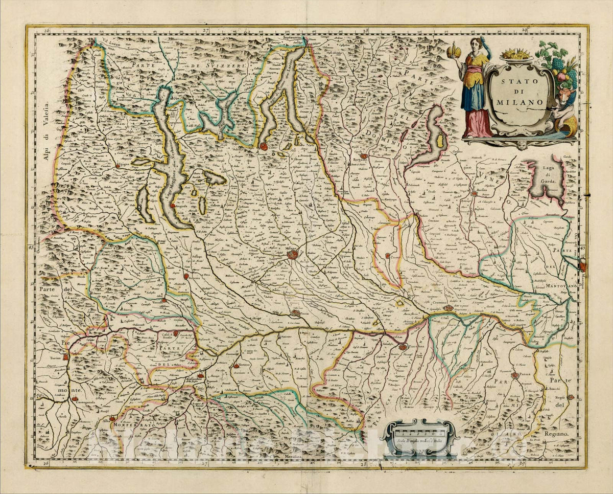 Historic Map : Stato di Milano, c1680, Johannes Blaeu, Vintage Wall Art