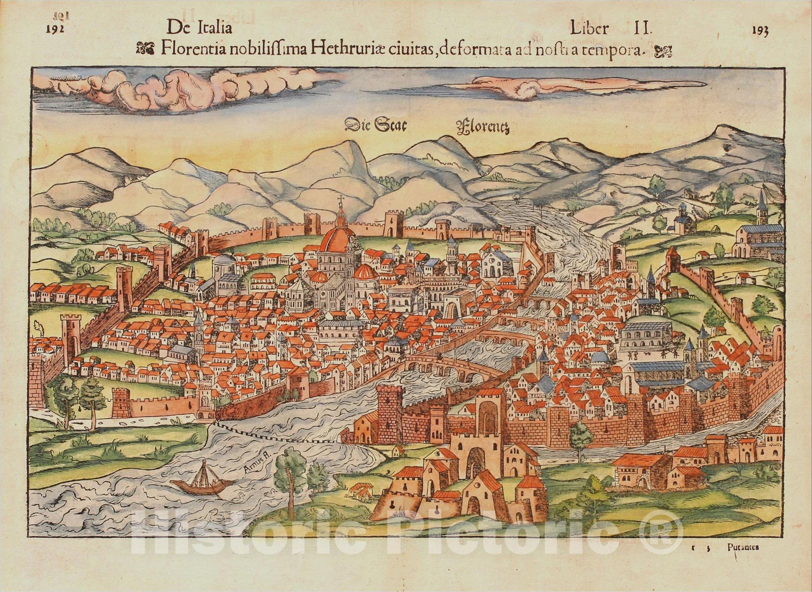 Historic Map : Florentia nobilissima Hethruriae civitas, deformata ad nostra tempora, 1550, Sebastian M?nster, Vintage Wall Art