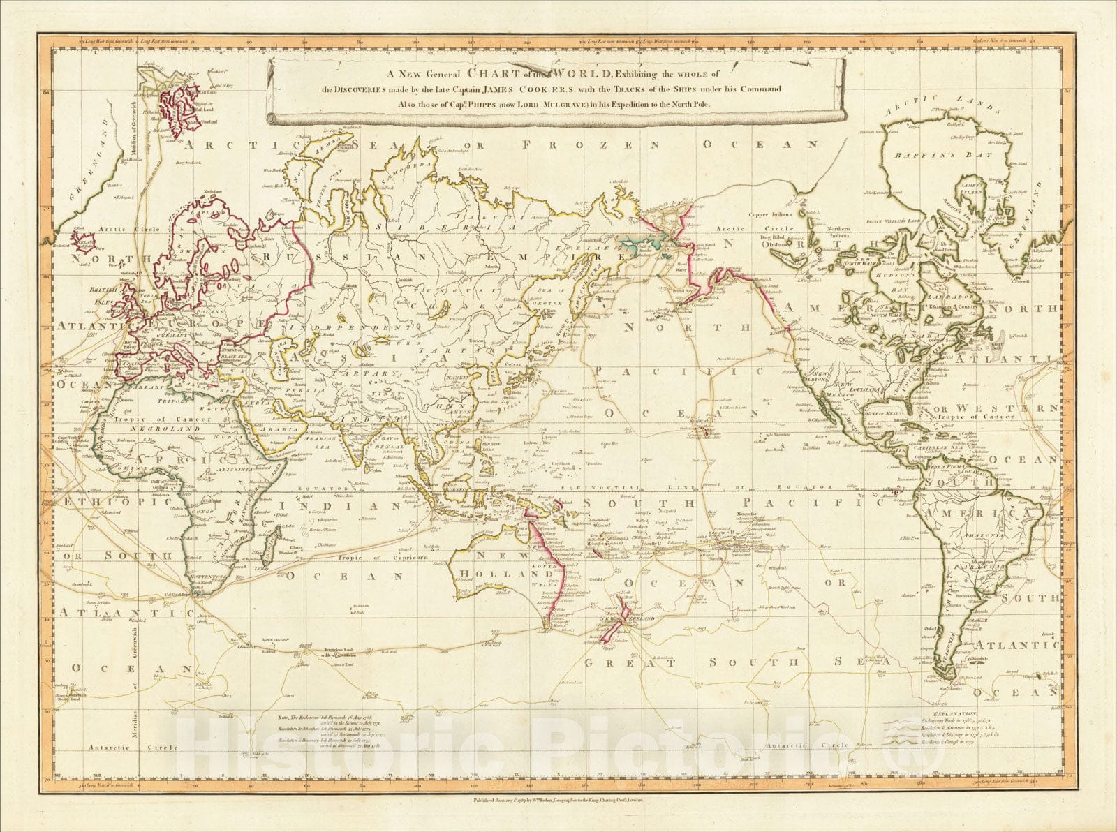 Historic Map : A New General Chart of the World, 1787, William Faden, Vintage Wall Art