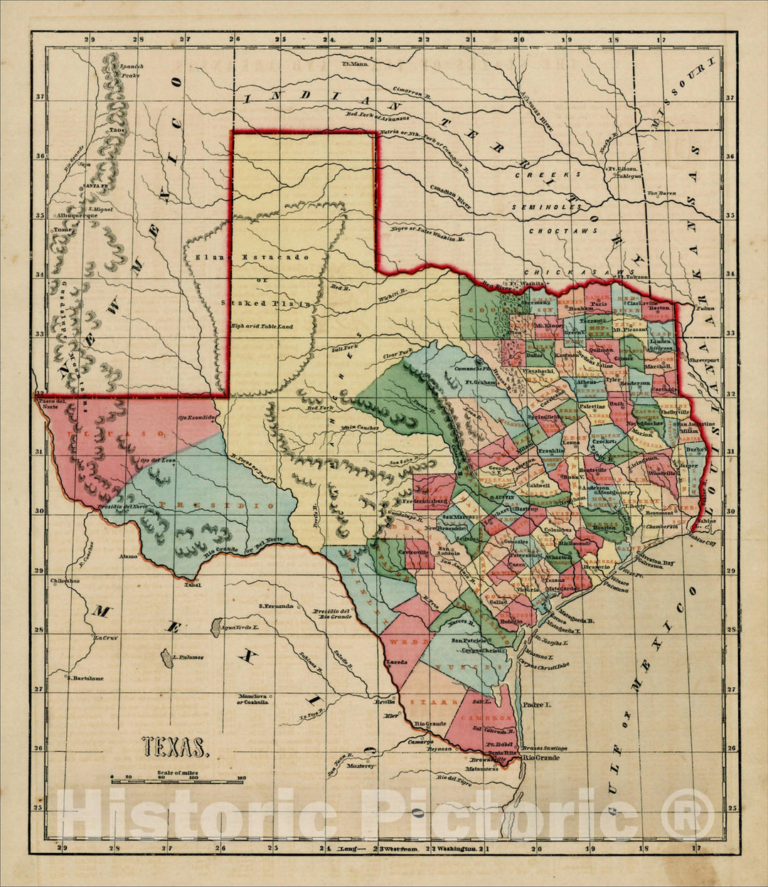 Historic Map : Texas, 1856, Sidney Morse, Vintage Wall Art