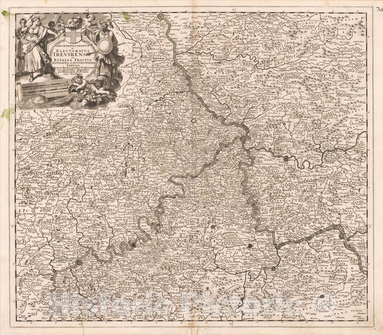 Historic Map : Archiepiscopatus Electoratus Trevirensis et eyfalia Tractus Novissima et Accuratissima Tabula , 1680, Theodorus I Danckerts, Vintage Wall Art