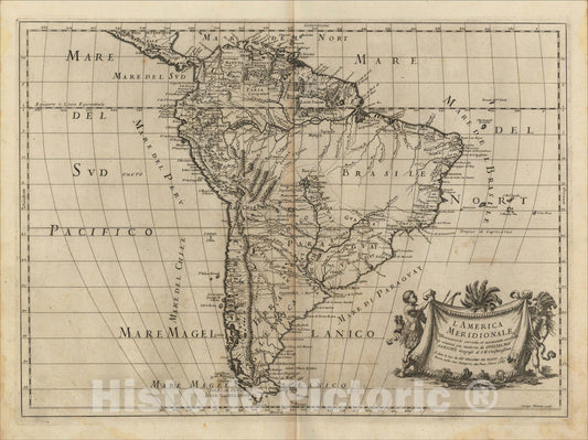 Historic Map : L'America Meridionale Nuovamente corretta et accresciuta, 1687, 1687, , Vintage Wall Art