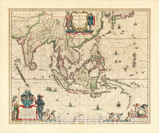Historic Map : India quae Orientalis dicitur et Insulae Adiacentes, c1640, Willem Janszoon Blaeu, v3, Vintage Wall Art
