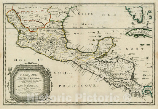 Historic Map : Mexicque, ou Nouvelle Espagne, Nou.lle Gallice, Iucatan &c. et autres Provinces jusques a L'Isthme de Panama . . .1656, 1656, , Vintage Wall Art