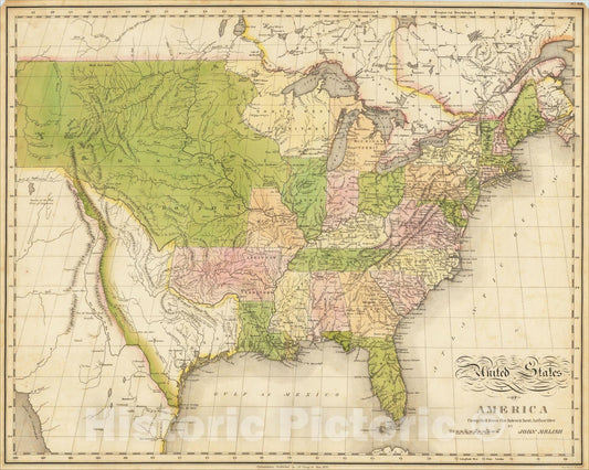 Historic Map : United States Of America Compiled From the latest and best Authorities By John Melish, 1820, John Melish, Vintage Wall Art