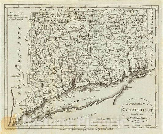 Historic Map : A New Map of Connecticut from the best Authorities. 1799, 1799, John Payne, Vintage Wall Art