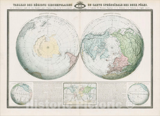 Historic Map : Tableau Des Regions Circumpolaires Ou Carte Spheroidale Des Deux Poles, 186, 1861, F.A. Garnier, Vintage Wall Art