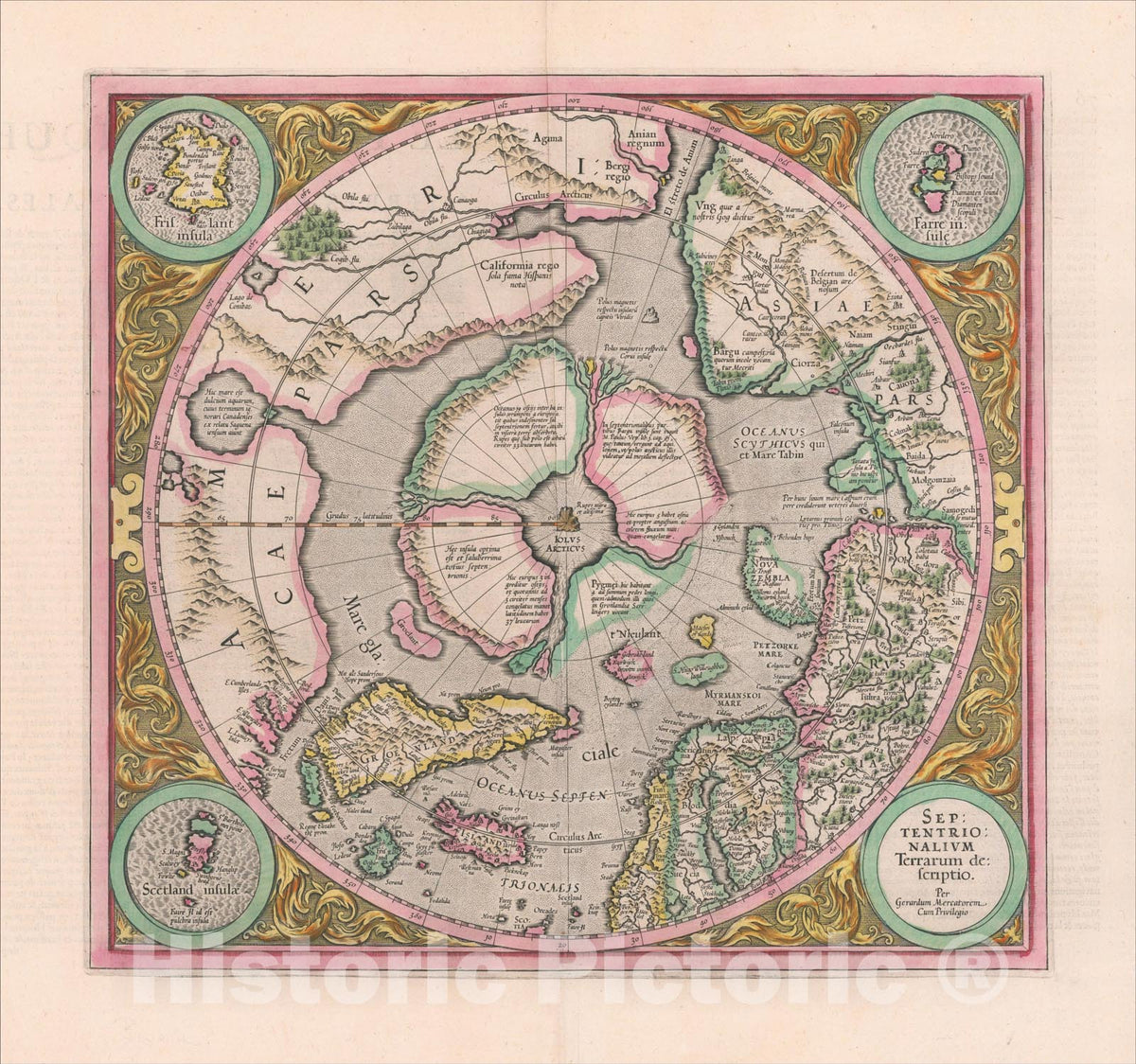 Historic Map : Septentrionalium Terrarum descriptio, 1595, Gerard Mercator, v2, Vintage Wall Art
