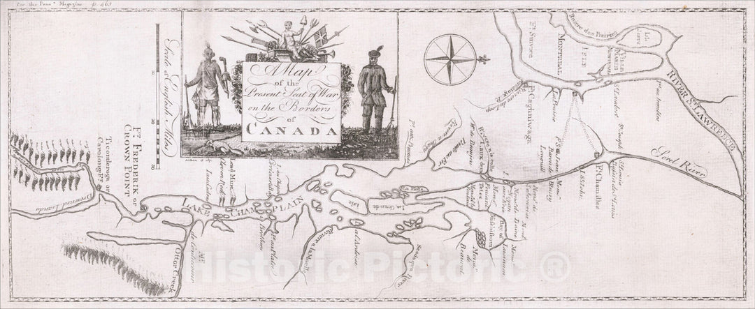 Historic Map : A Map of the Present Seat of War on the Borders of Canada, 1775, Pennsylvania Magazine, v2, Vintage Wall Art