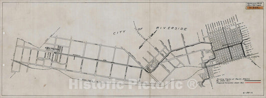 Historic Map : (Pacific Electric Railway Lines in Riverside, California), 1911, , Vintage Wall Art