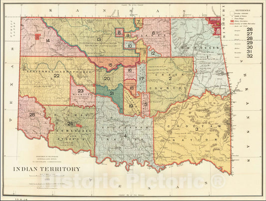 Historic Map : Indian Territory, 1885, 1885, U.S. General Land Office, Vintage Wall Art