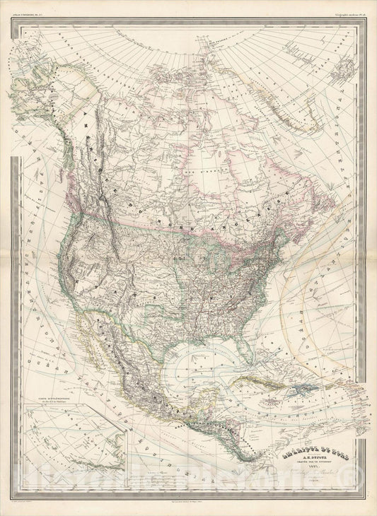 Historic Map : Amerique du Nord, 1857, 1857, Adolphe Hippolyte Dufour, Vintage Wall Art