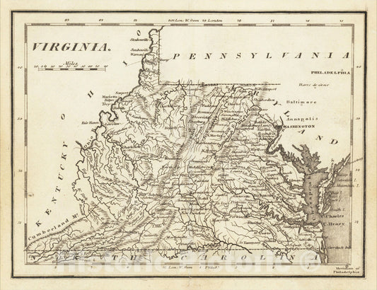 Historic Map : Virginia, 1814, Mathew Carey, Vintage Wall Art