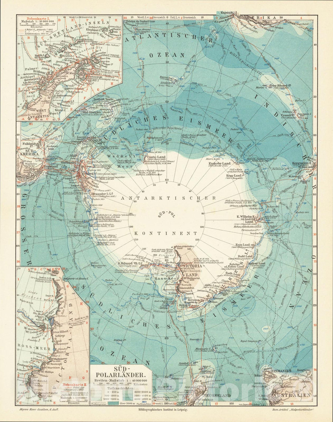 Historic Map : Sud Polarlander, c1903, Joseph Meyer, Vintage Wall Art