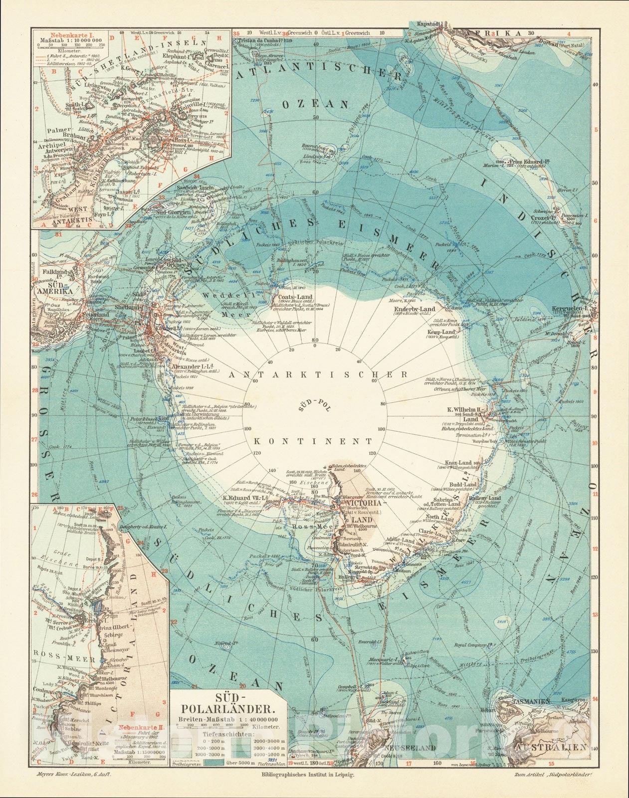Historic Map : Sud Polarlander, c1903, Joseph Meyer, Vintage Wall Art