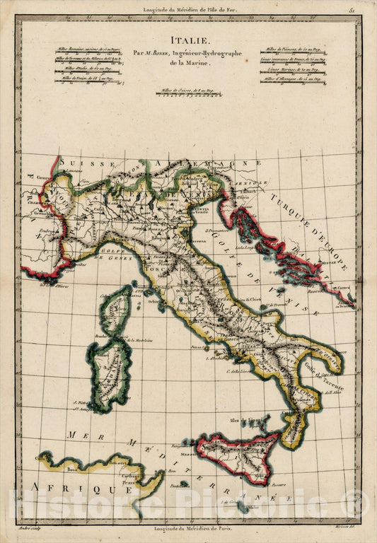 Historic Map : Italie, 1787, Rigobert Bonne, Vintage Wall Art