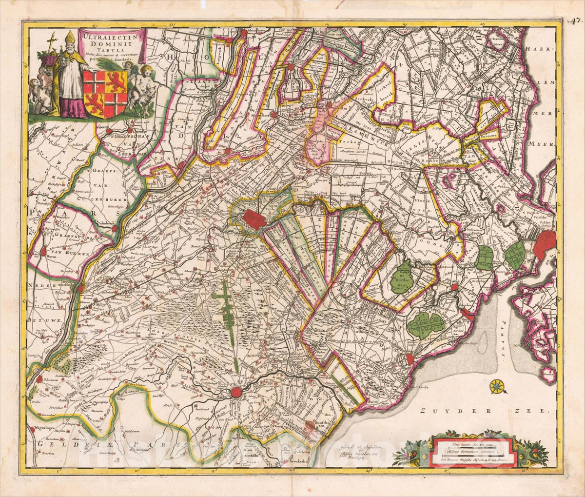 Historic Map : Ultraiectini Dominii Tabula Multo aliis auctior et correctior per I. Danckerts, c1695, Justus Danckerts, Vintage Wall Art