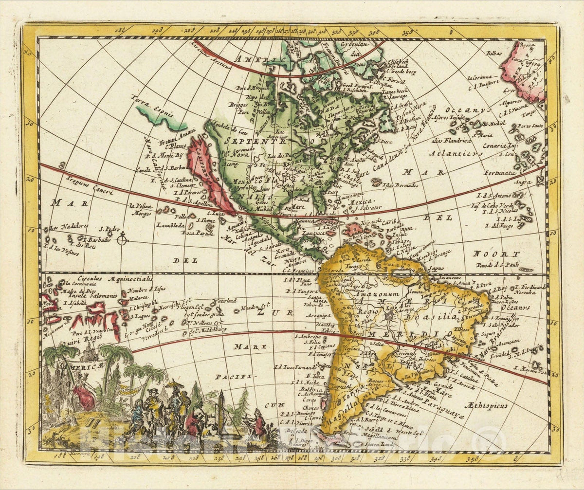 Historic Map : Americae, c1692, Jacques Peeters, v2, Vintage Wall Art