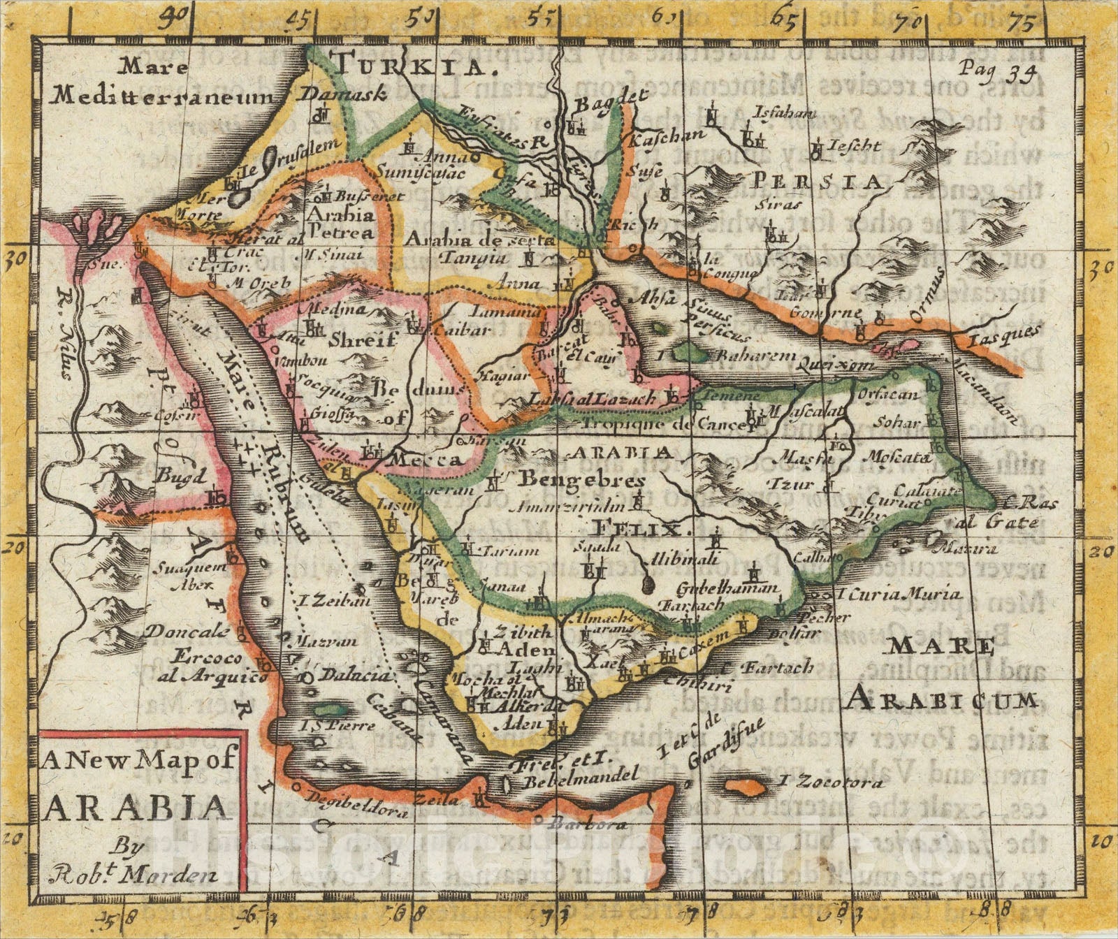 Historic Map : A New Map of Arabia By Robt. Morden, 1687, Robert Morden, Vintage Wall Art