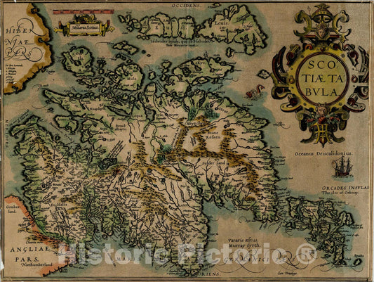 Historic Map : Scotiae Tabula, 1601, Abraham Ortelius, Vintage Wall Art