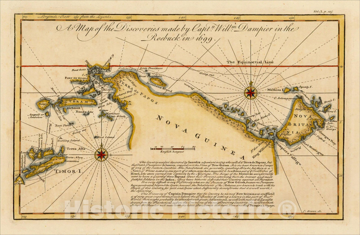 Historic Map : A Map of the Discoveries made by Captn. Willm. Dampier in the Roebuck in 1699, 1745, Emanuel Bowen, v2, Vintage Wall Art