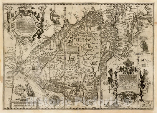 Historic Map : The description of the whole coast lying in the South Seas of America called Peru, 1598, Jan Huygen Van Linschoten, Vintage Wall Art