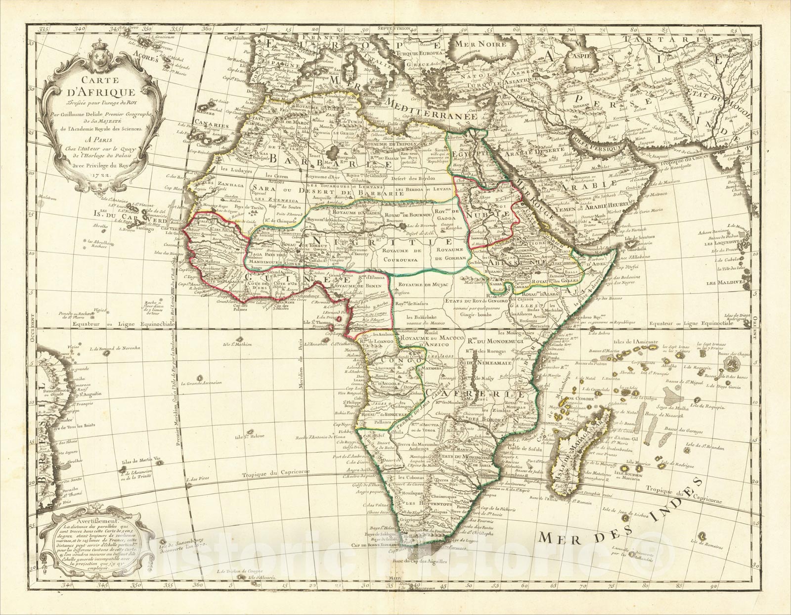 Historic Map : Carte D'Afrique, Dressee pour l'usage du Roy, 1722, 1722, Guillaume De L'Isle, Vintage Wall Art