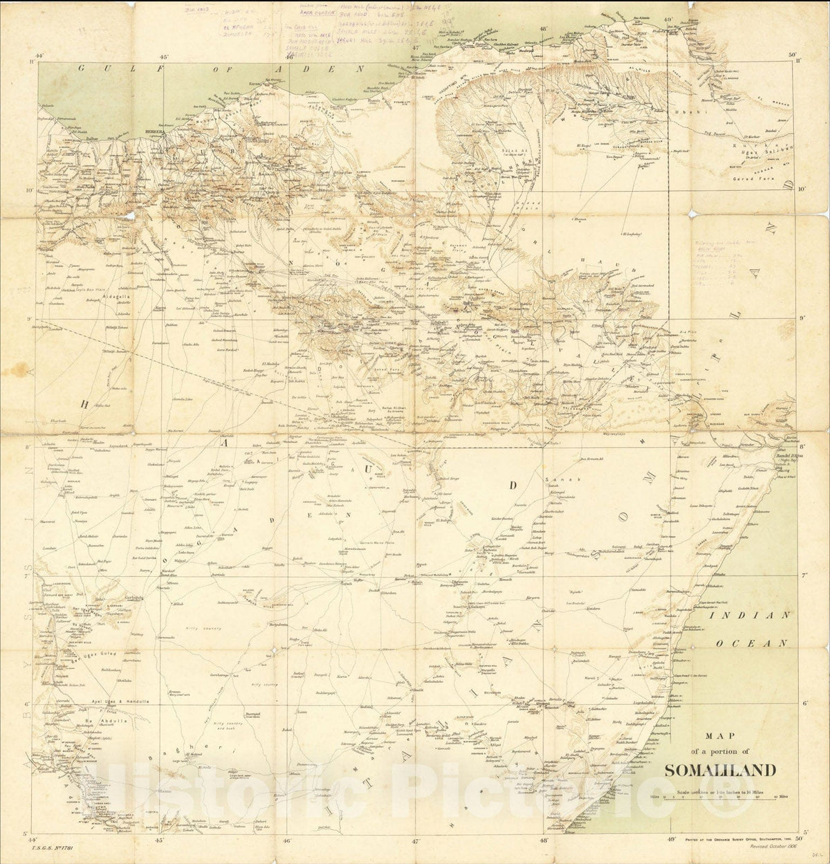 Historic Map : Map of a portion of Somaliland, 1906, Ordinance Survey Office, Vintage Wall Art